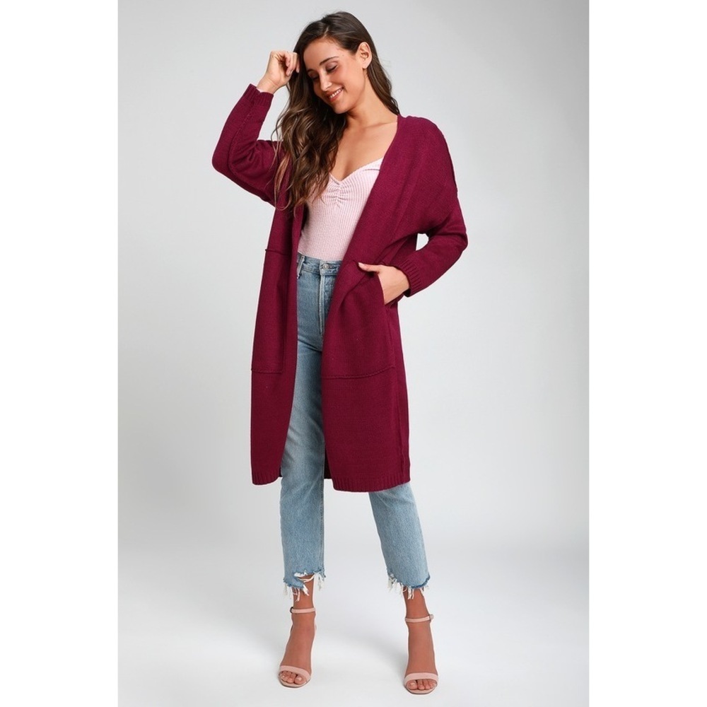 Lulus Cozy Love Plum Purple Long Cardigan Sweater - Size S